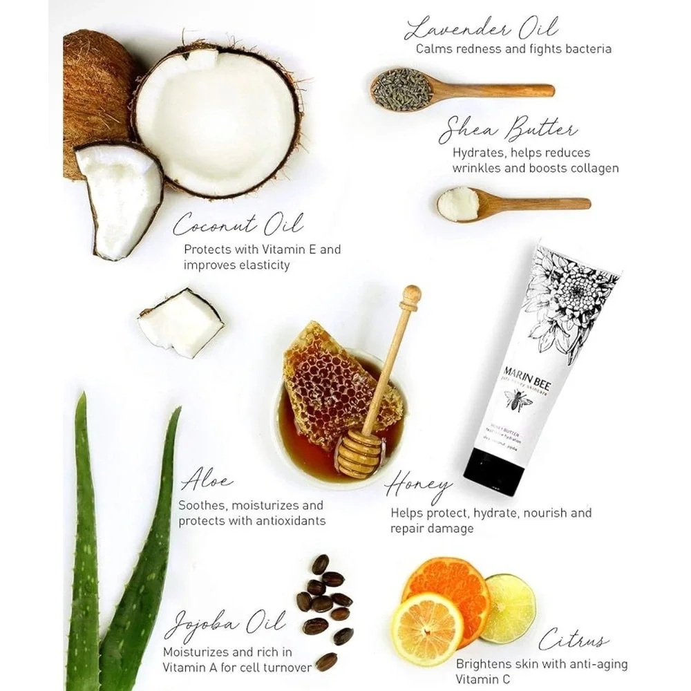 Marin Bee Pure Honey Skincare Butter‎ Body Cream 4oz Shea Coconut Jojoba NEW